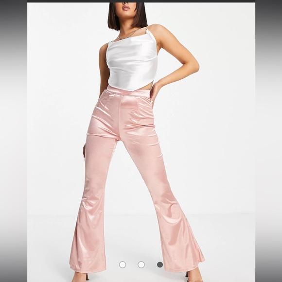 Club L London satin high rise flare barbie  pink pants - Picture 1 of 8